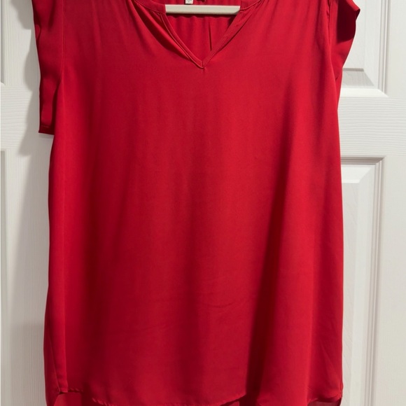 Pleione Tops - Pleione V-Neck Red Blouse